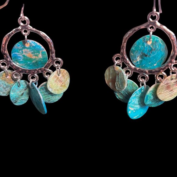 Boho Layered Shell Disc Necklace Earrings Set Blue Beachy Statement Jewelry - Picture 10 of 10